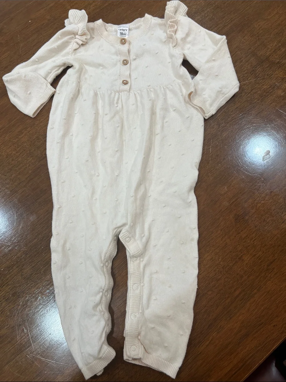 Carter's Cream Knit Ruffle Shoulder Romper